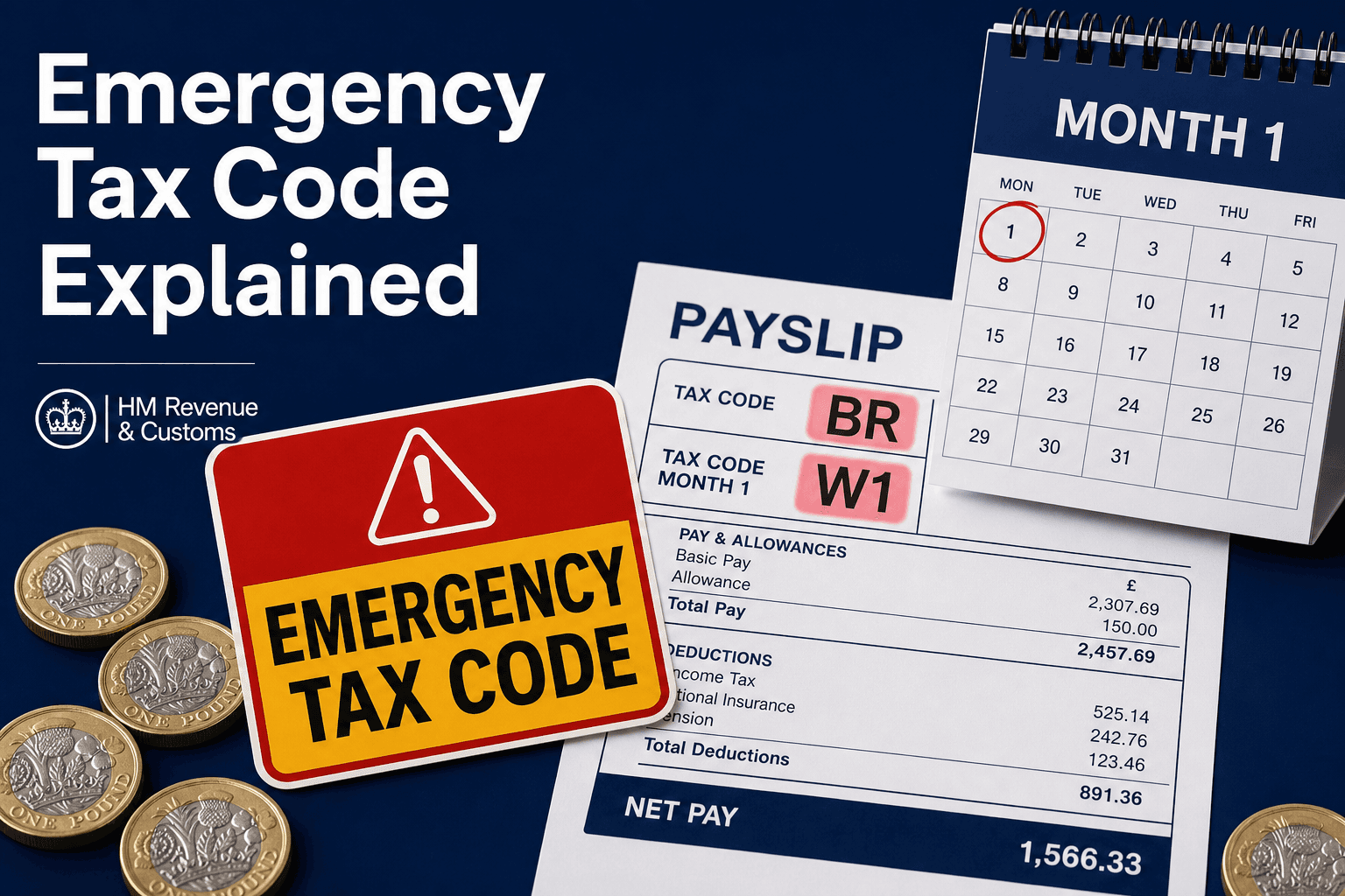 Emergency tax code explained — BR and W1 codes on a payslip